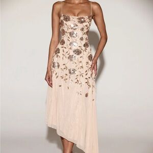 Oh Polly Gold Beaded Midaxi Dress